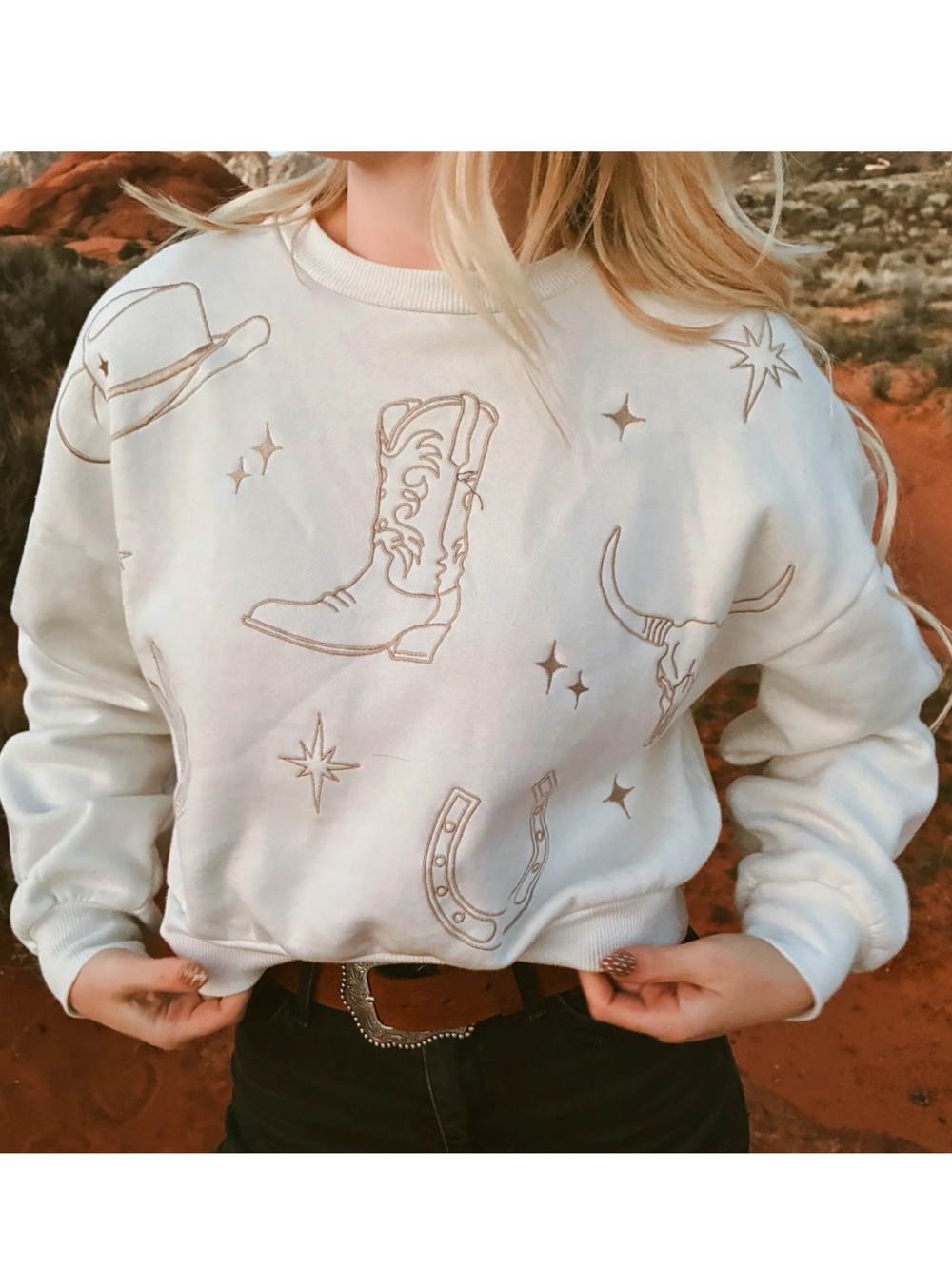 Embroidered cowgirl sweatshirt